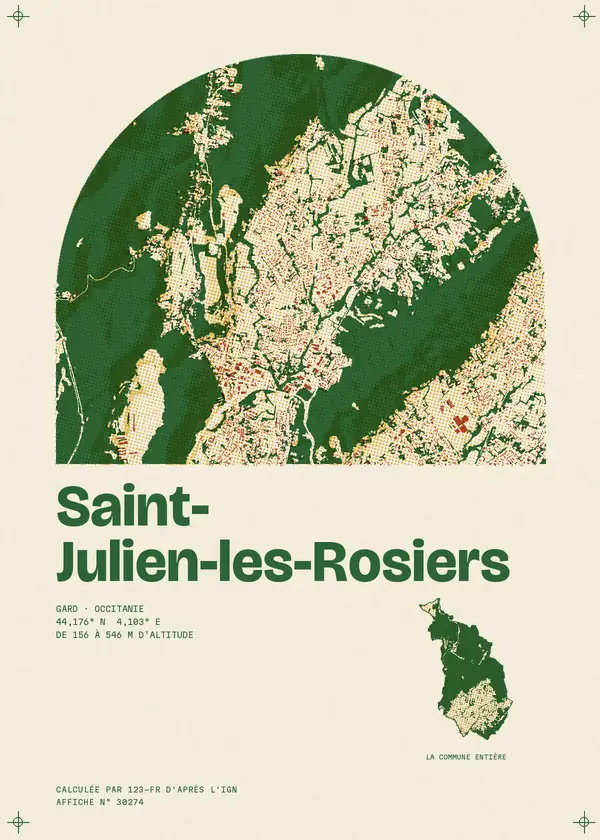 Affiche de Saint-Julien-les-Rosiers, calculée par 123-fr d'après l'IGN