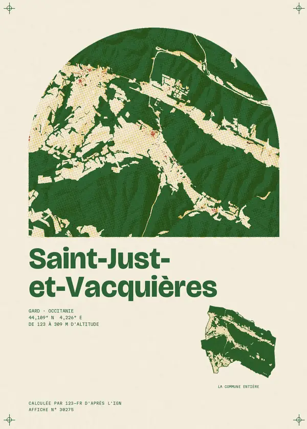 Affiche de Saint-Just-et-Vacquières, calculée par 123-fr d'après l'IGN
