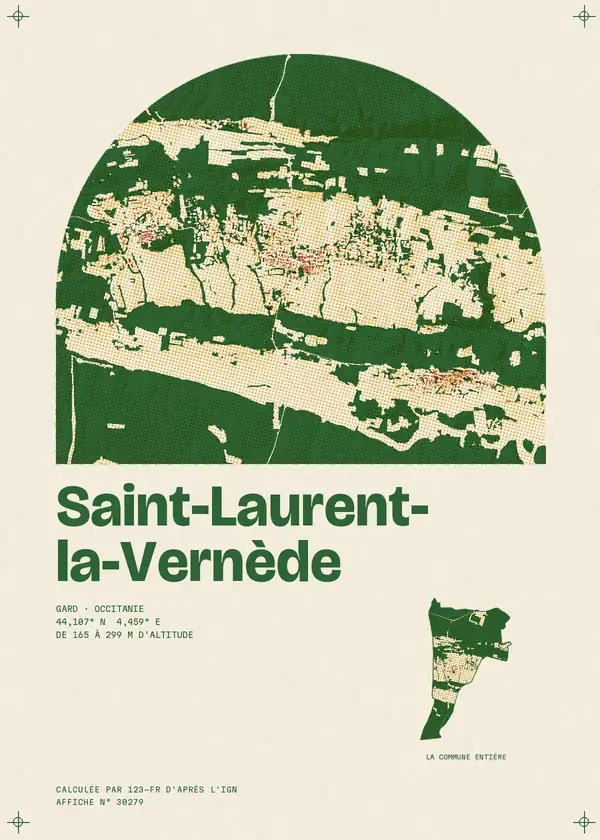 Affiche de Saint-Laurent-la-Vernède, calculée par 123-fr d'après l'IGN