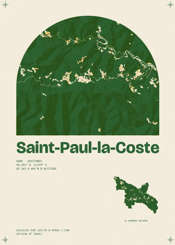 Affiche de Saint-Paul-la-Coste, calculée par 123-fr d'après l'IGN