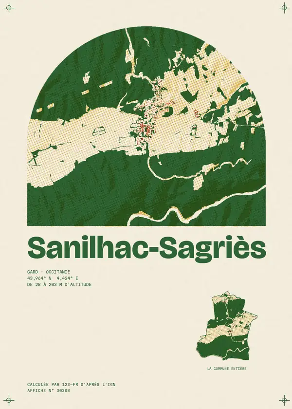 Affiche de Sanilhac-Sagriès, calculée par 123-fr d'après l'IGN