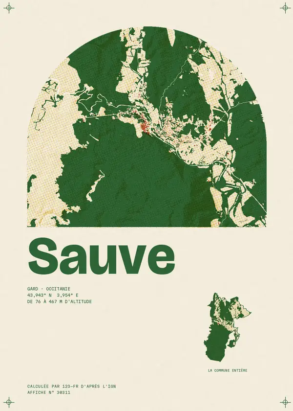 Affiche de Sauve, calculée par 123-fr d'après l'IGN