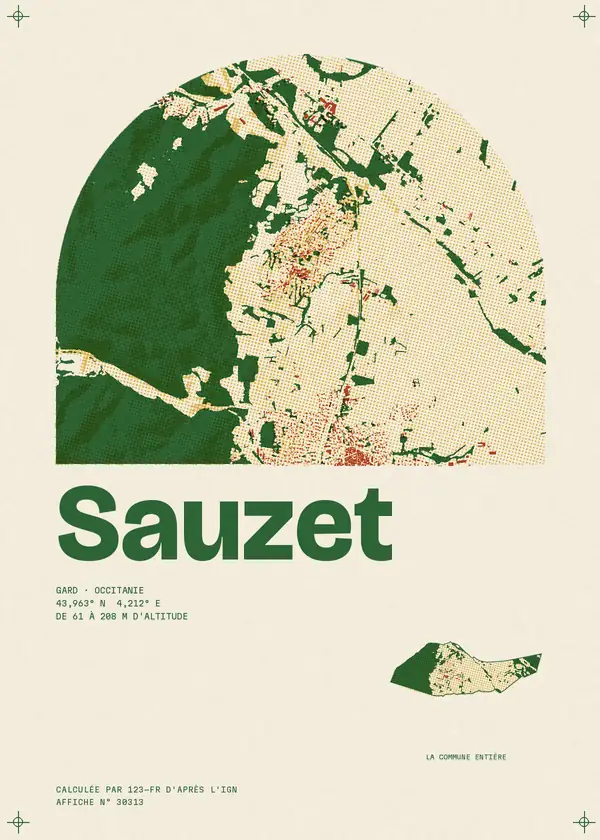 Affiche de Sauzet, calculée par 123-fr d'après l'IGN