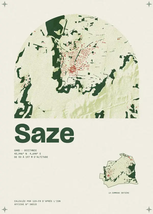 Affiche de Saze, calculée par 123-fr d'après l'IGN