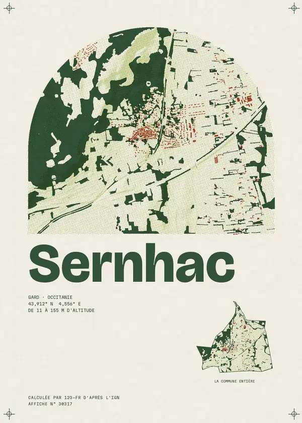 Affiche de Sernhac, calculée par 123-fr d'après l'IGN