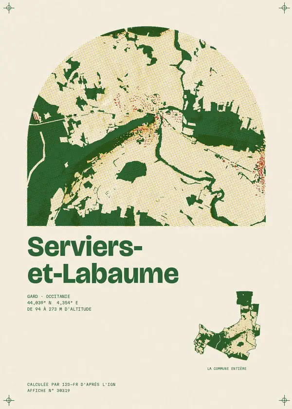 Affiche de Serviers-et-Labaume, calculée par 123-fr d'après l'IGN