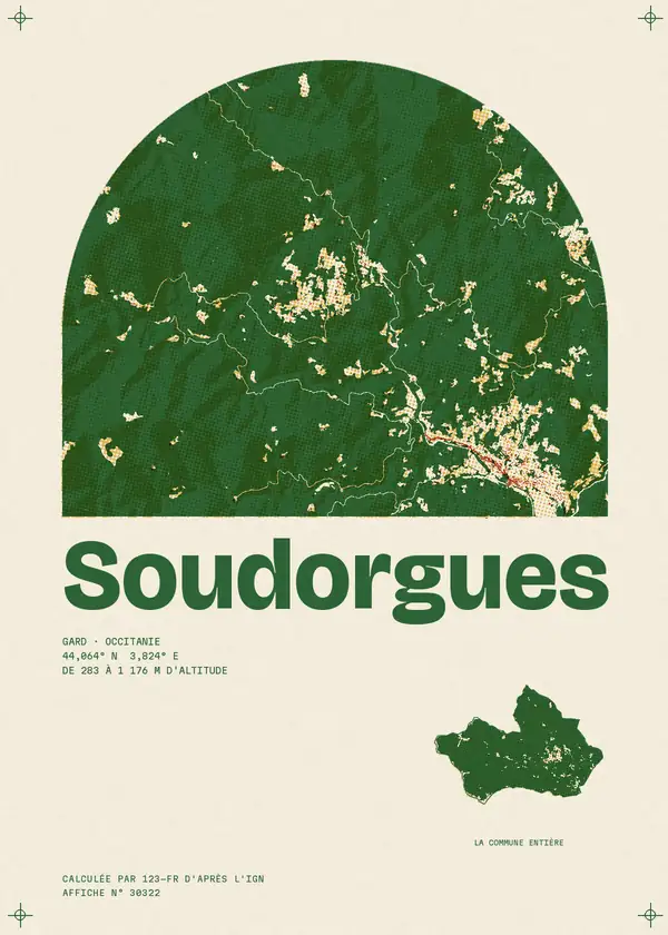 Affiche de Soudorgues, calculée par 123-fr d'après l'IGN