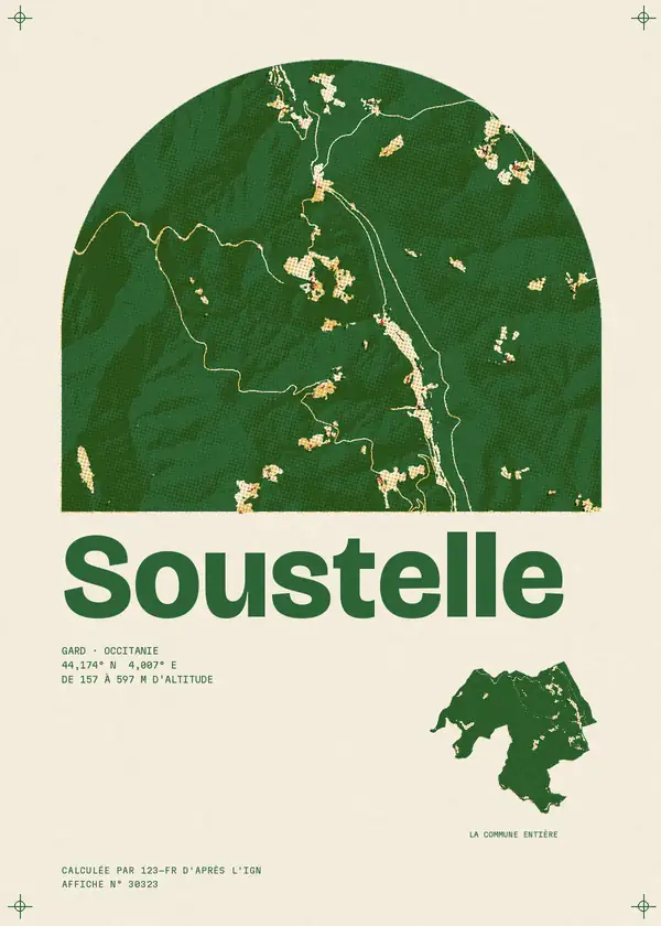 Affiche de Soustelle, calculée par 123-fr d'après l'IGN