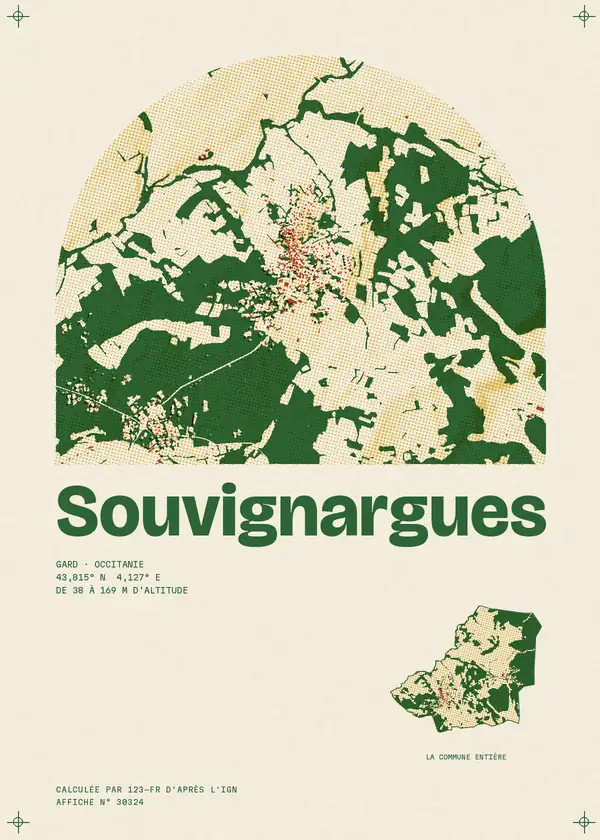 Affiche de Souvignargues, calculée par 123-fr d'après l'IGN