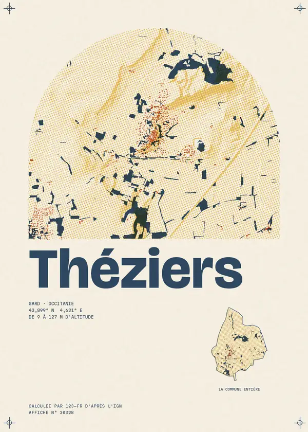 Affiche de Théziers, calculée par 123-fr d'après l'IGN