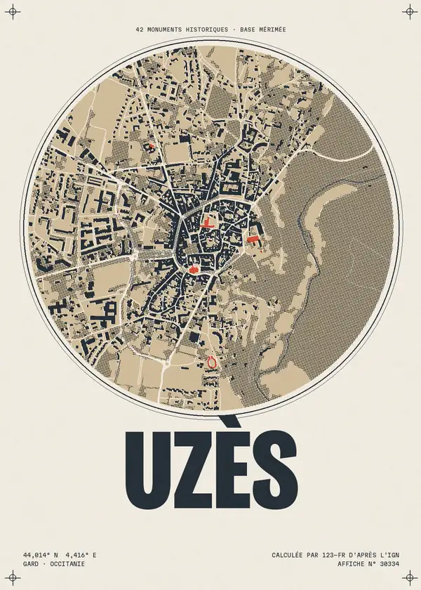 Affiche de Uzès, calculée par 123-fr d'après l'IGN