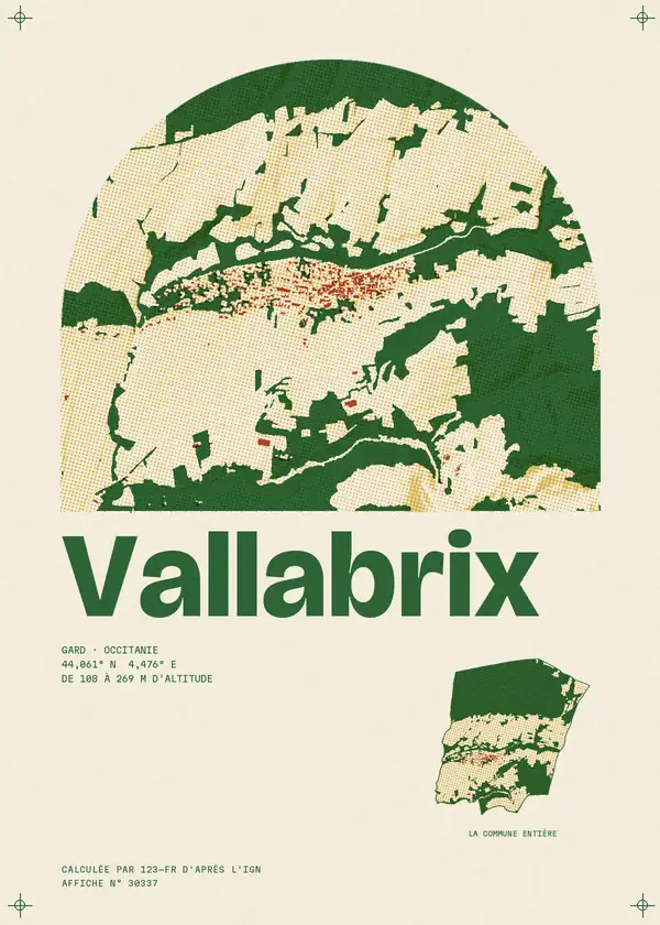 Affiche de Vallabrix, calculée par 123-fr d'après l'IGN