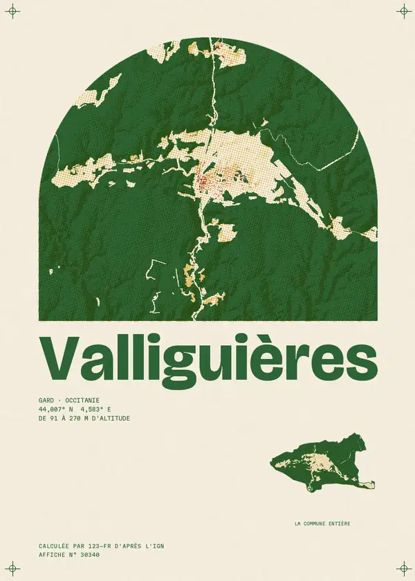 Affiche de Valliguières, calculée par 123-fr d'après l'IGN