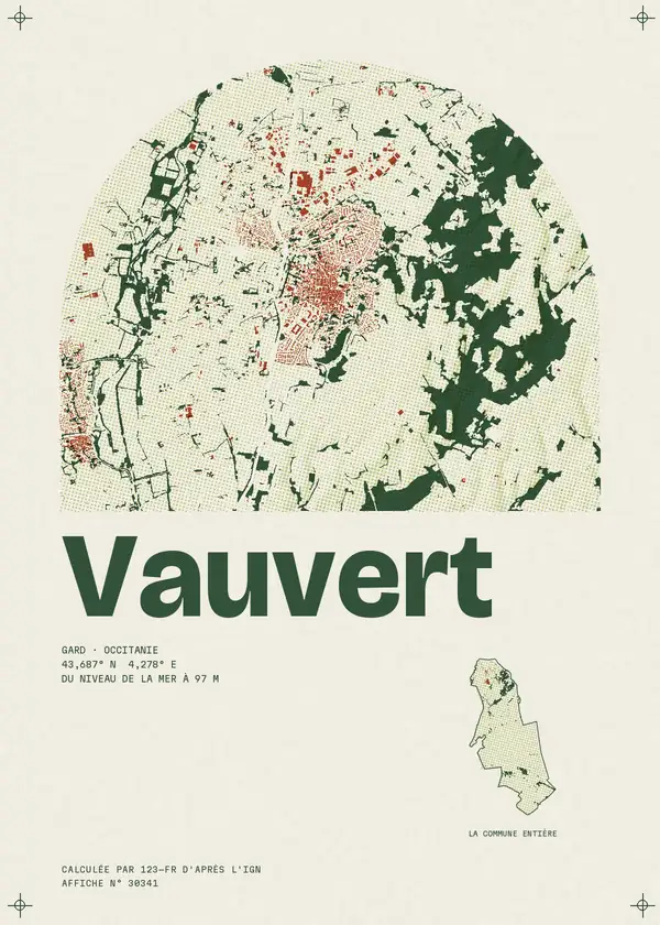 Affiche de Vauvert, calculée par 123-fr d'après l'IGN