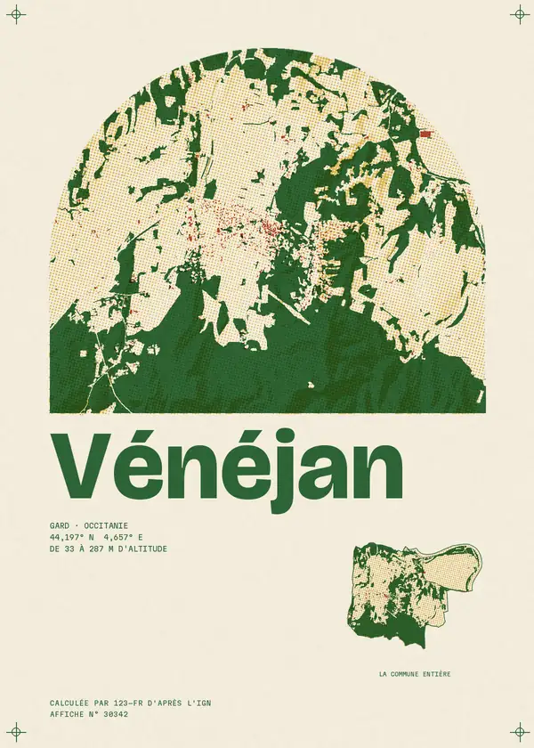Affiche de Vénéjan, calculée par 123-fr d'après l'IGN