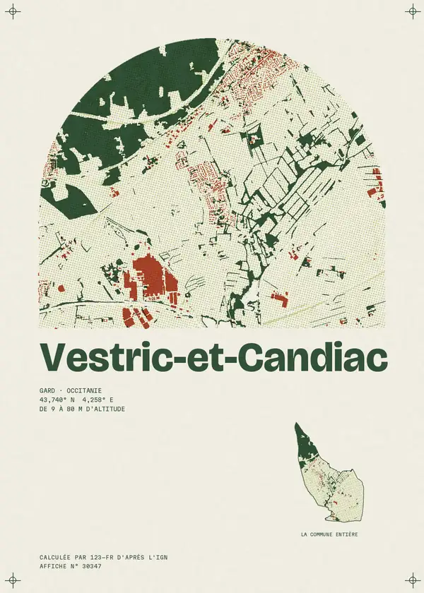 Affiche de Vestric-et-Candiac, calculée par 123-fr d'après l'IGN