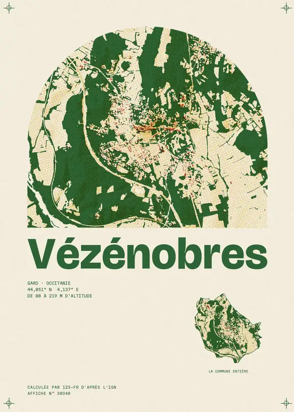 Affiche de Vézénobres, calculée par 123-fr d'après l'IGN