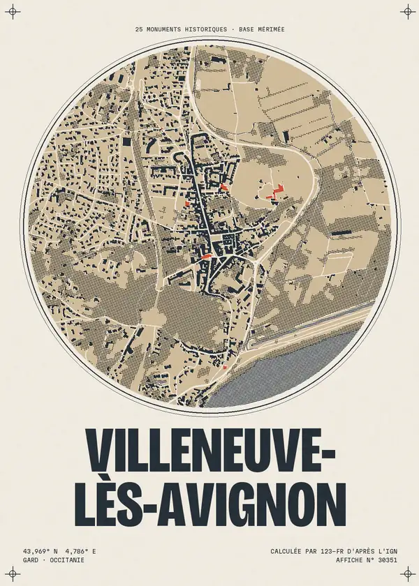 Affiche de Villeneuve-lès-Avignon, calculée par 123-fr d'après l'IGN