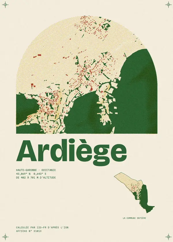 Affiche de Ardiège, calculée par 123-fr d'après l'IGN