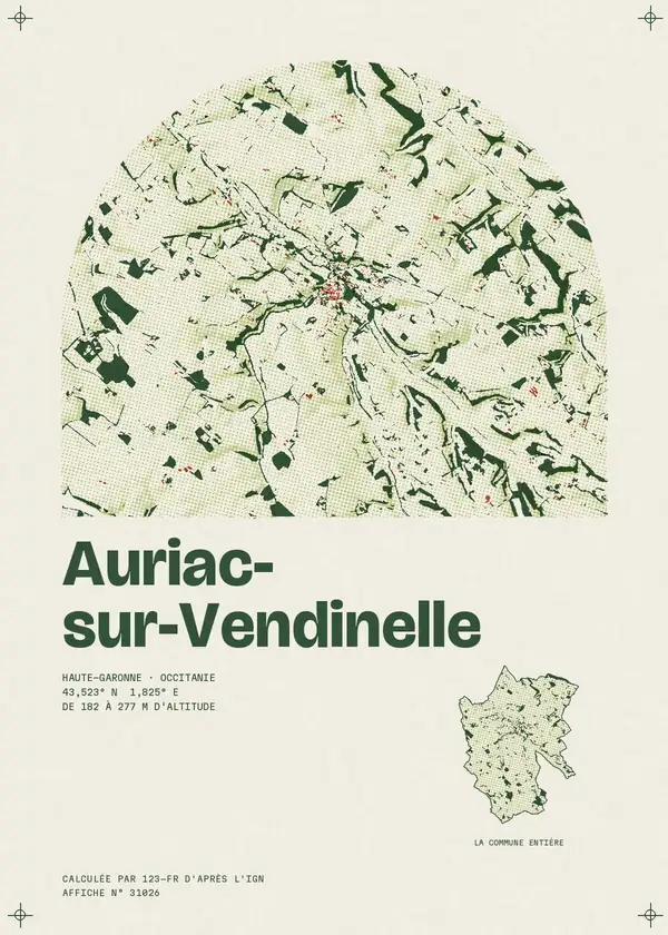 Affiche de Auriac-sur-Vendinelle, calculée par 123-fr d'après l'IGN