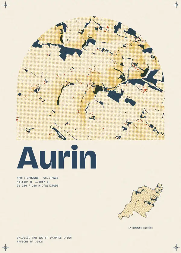 Affiche de Aurin, calculée par 123-fr d'après l'IGN