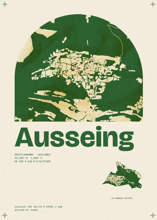 Affiche de Ausseing, calculée par 123-fr d'après l'IGN
