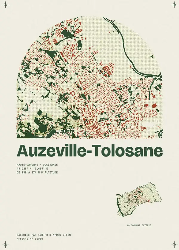 Affiche de Auzeville-Tolosane, calculée par 123-fr d'après l'IGN