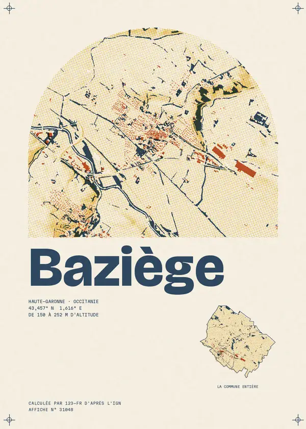 Affiche de Baziège, calculée par 123-fr d'après l'IGN