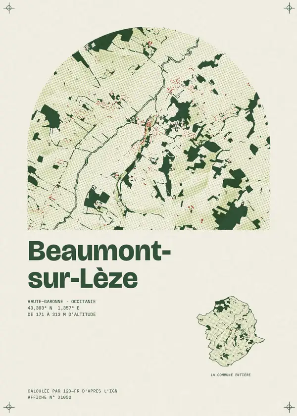 Affiche de Beaumont-sur-Lèze, calculée par 123-fr d'après l'IGN
