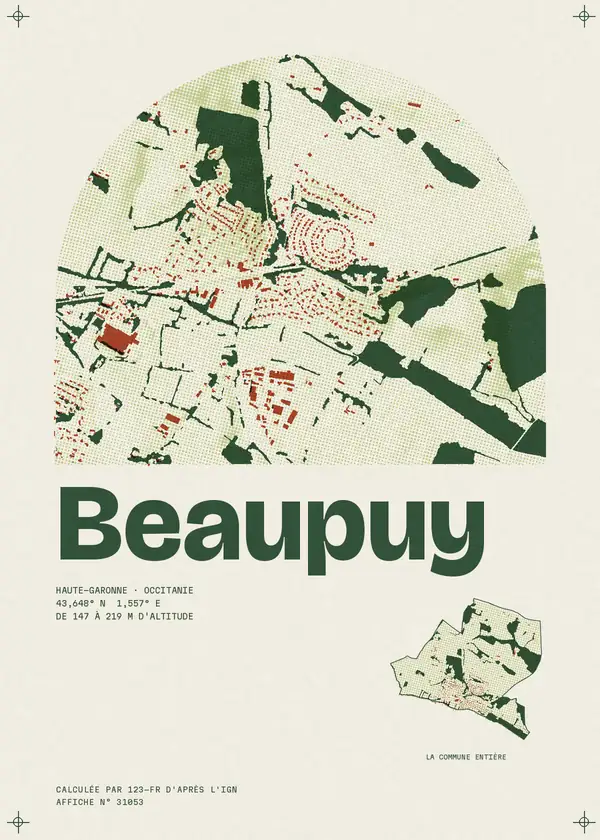 Affiche de Beaupuy, calculée par 123-fr d'après l'IGN