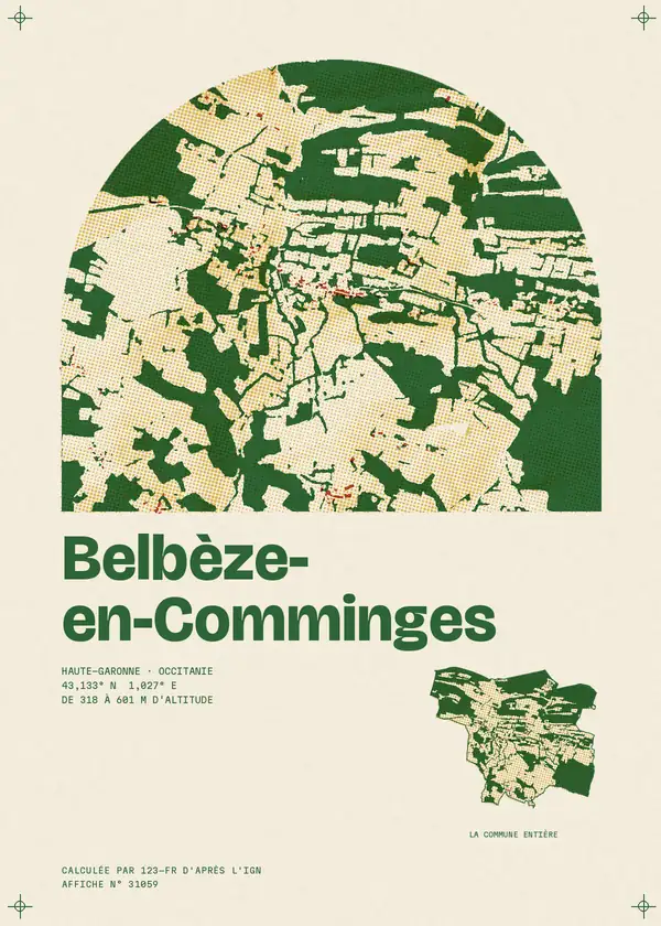Affiche de Belbèze-en-Comminges, calculée par 123-fr d'après l'IGN