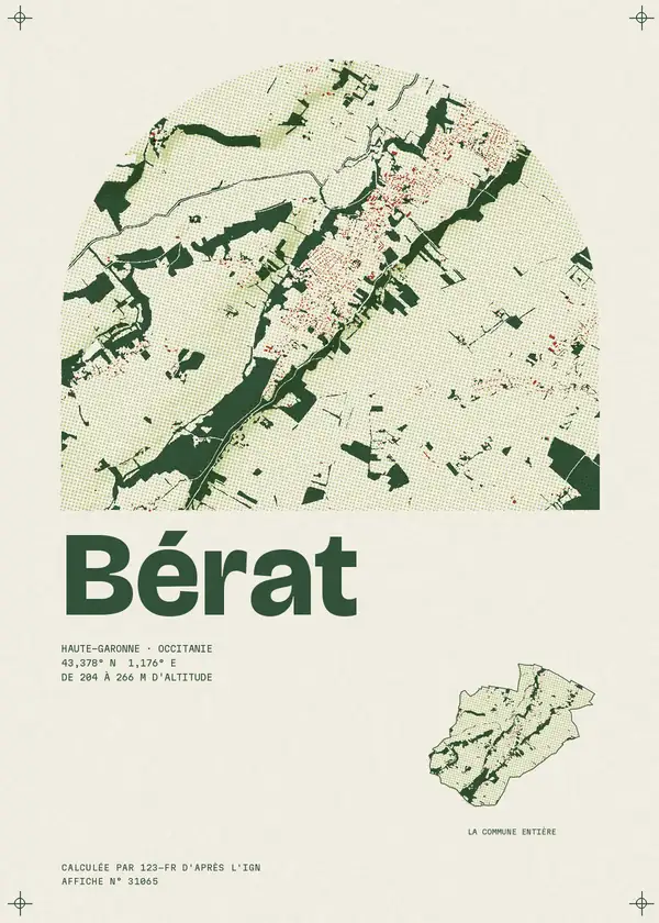 Affiche de Bérat, calculée par 123-fr d'après l'IGN