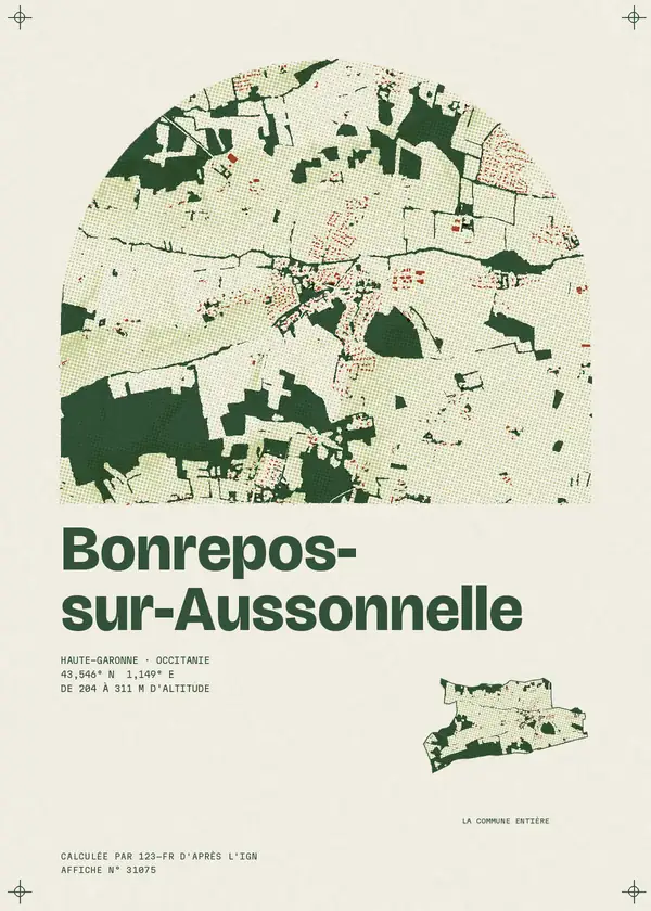 Affiche de Bonrepos-sur-Aussonnelle, calculée par 123-fr d'après l'IGN