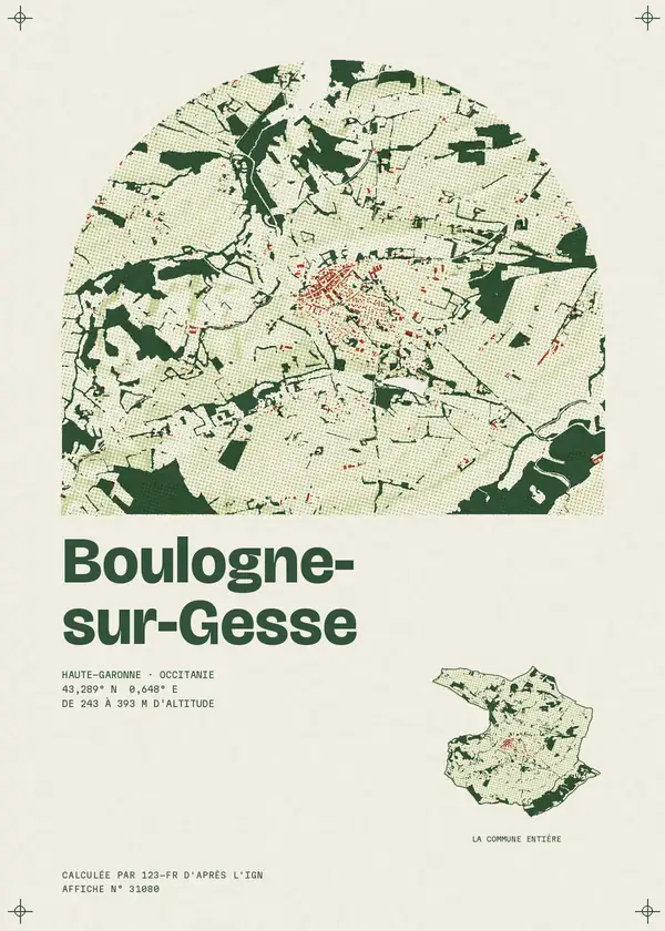 Affiche de Boulogne-sur-Gesse, calculée par 123-fr d'après l'IGN