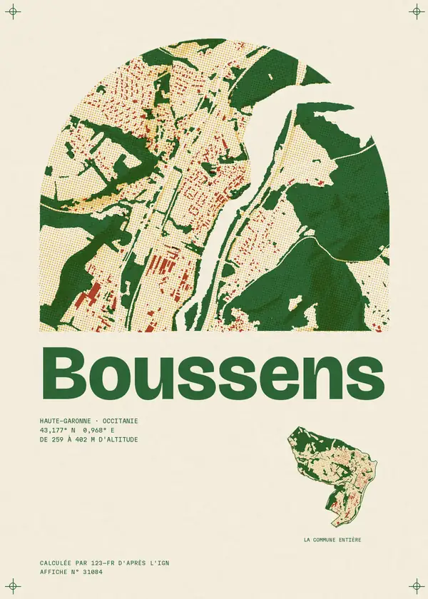Affiche de Boussens, calculée par 123-fr d'après l'IGN