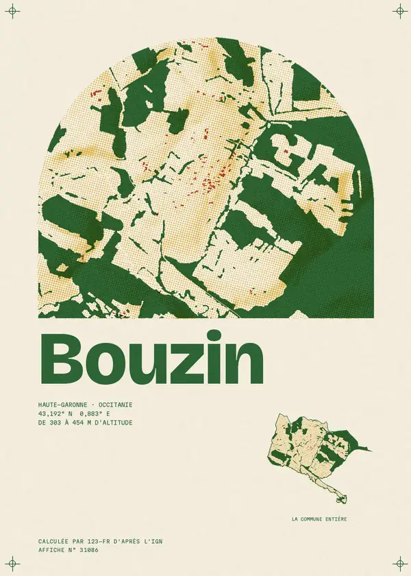 Affiche de Bouzin, calculée par 123-fr d'après l'IGN