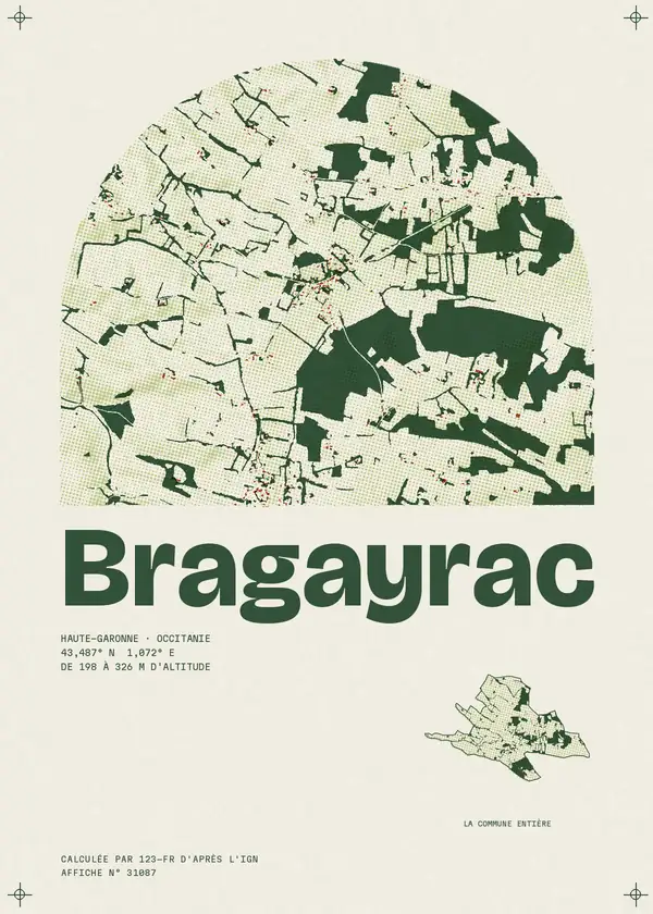 Affiche de Bragayrac, calculée par 123-fr d'après l'IGN
