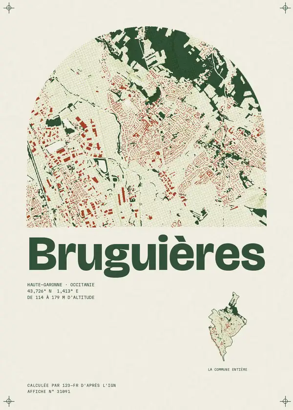Affiche de Bruguières, calculée par 123-fr d'après l'IGN