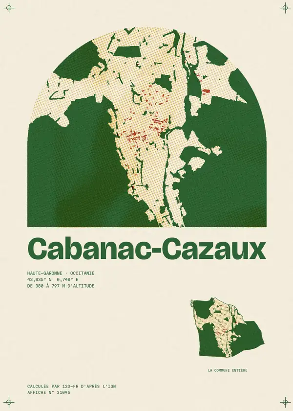 Affiche de Cabanac-Cazaux, calculée par 123-fr d'après l'IGN