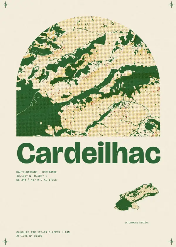 Affiche de Cardeilhac, calculée par 123-fr d'après l'IGN