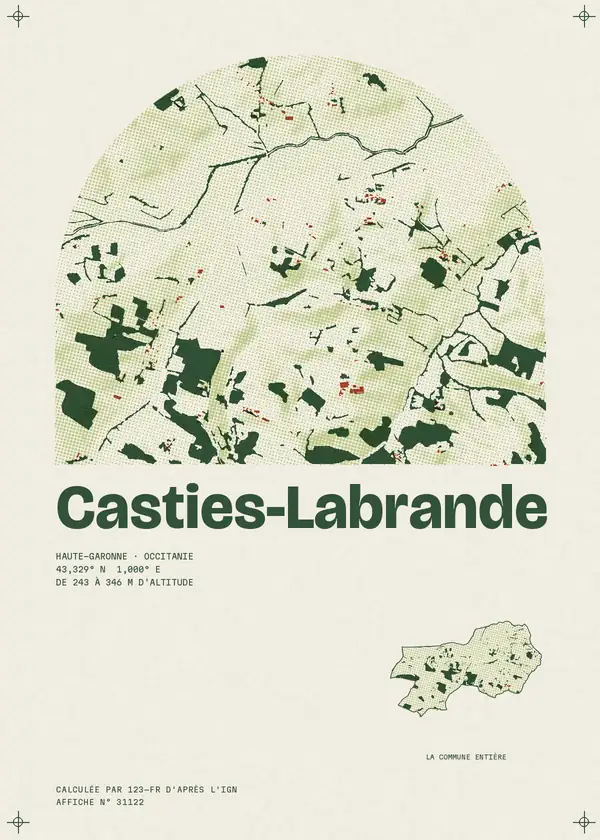 Affiche de Casties-Labrande, calculée par 123-fr d'après l'IGN