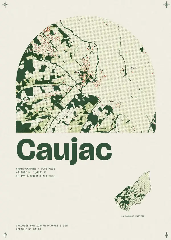 Affiche de Caujac, calculée par 123-fr d'après l'IGN