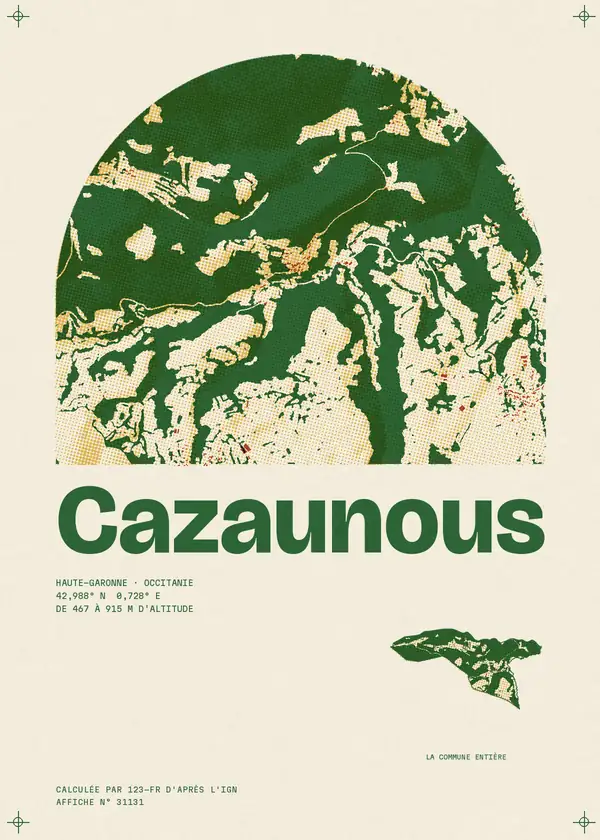 Affiche de Cazaunous, calculée par 123-fr d'après l'IGN