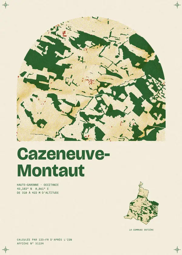 Affiche de Cazeneuve-Montaut, calculée par 123-fr d'après l'IGN