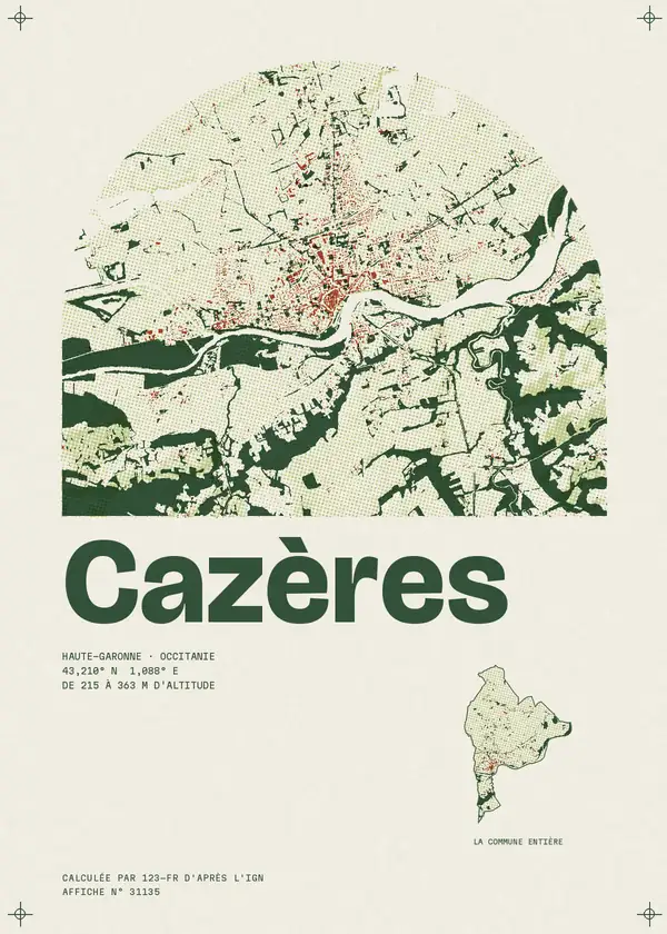 Affiche de Cazères, calculée par 123-fr d'après l'IGN