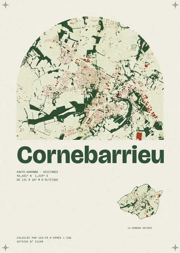 Affiche de Cornebarrieu, calculée par 123-fr d'après l'IGN