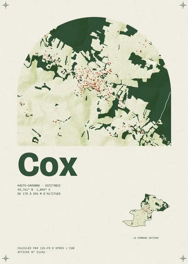Affiche de Cox, calculée par 123-fr d'après l'IGN