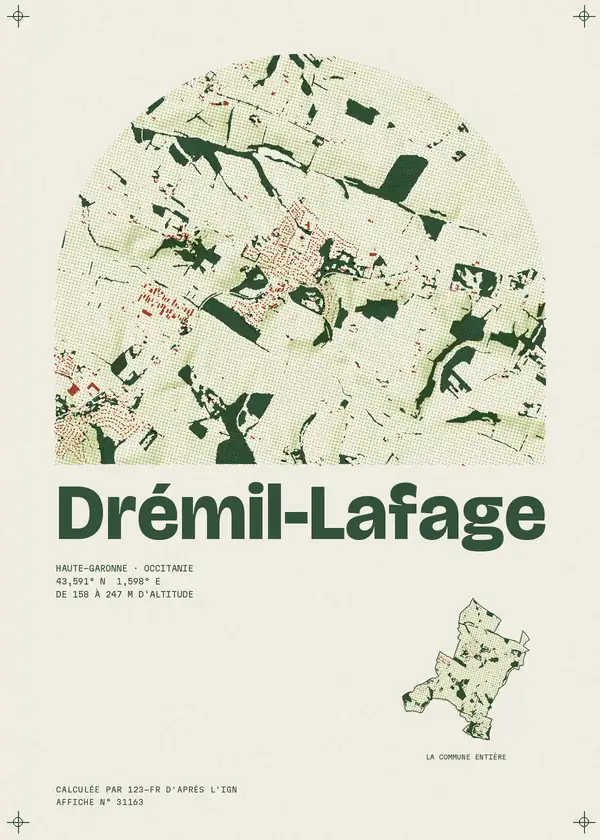 Affiche de Drémil-Lafage, calculée par 123-fr d'après l'IGN
