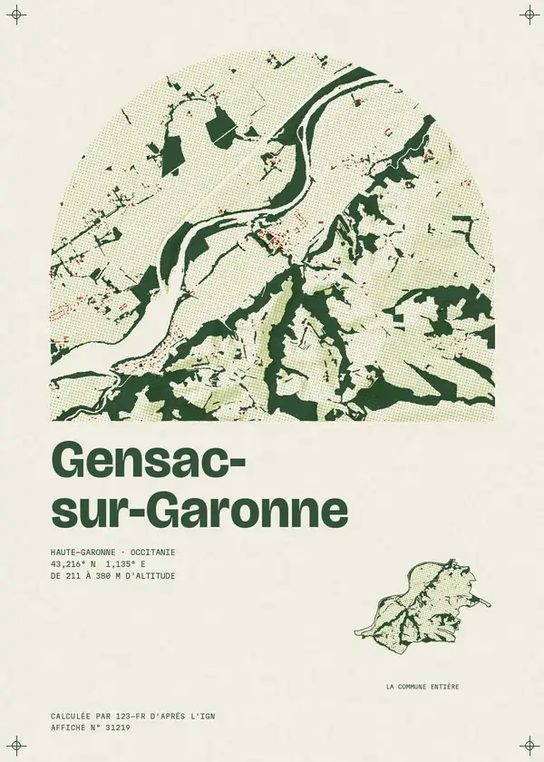 Affiche de Gensac-sur-Garonne, calculée par 123-fr d'après l'IGN