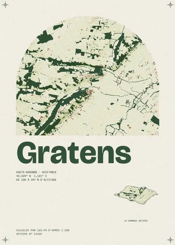 Affiche de Gratens, calculée par 123-fr d'après l'IGN